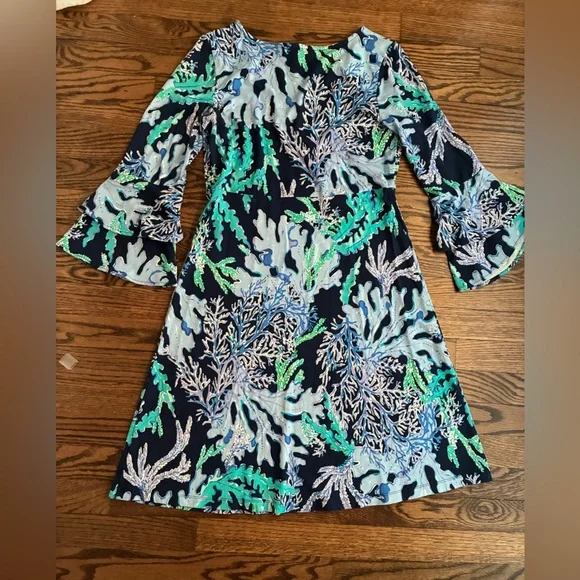 Lilly Pulitzer Raina Dress Deep Indigo Blue Swish and Sway Corals Medium - Picture 7 of 7